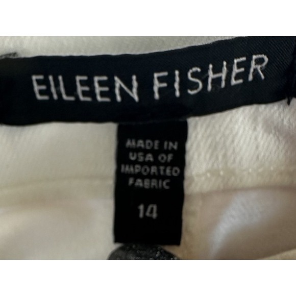 EILEEN FISHER Pant 14 Stretch Organic‎ Cotton Cropped Ankle White Coastal Beachy - Picture 4 of 5
